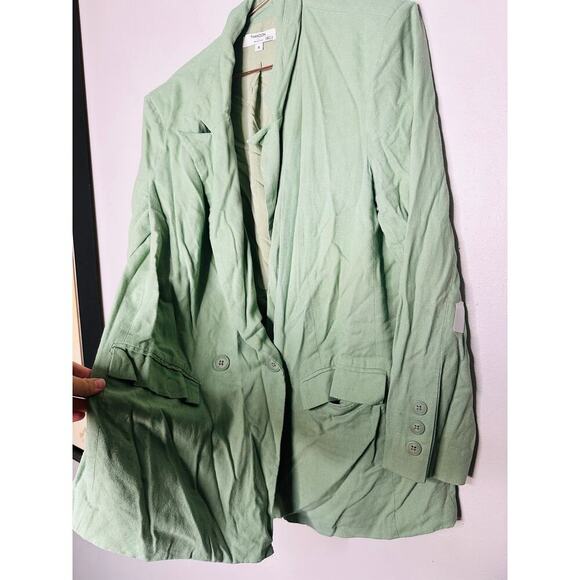 THAKOON COLLECTIVE Green Linen Blend Front Button Oversized Blazer Size 6 - Picture 13 of 14